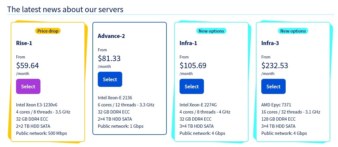 OVH Dedicated Server Review - pricing options